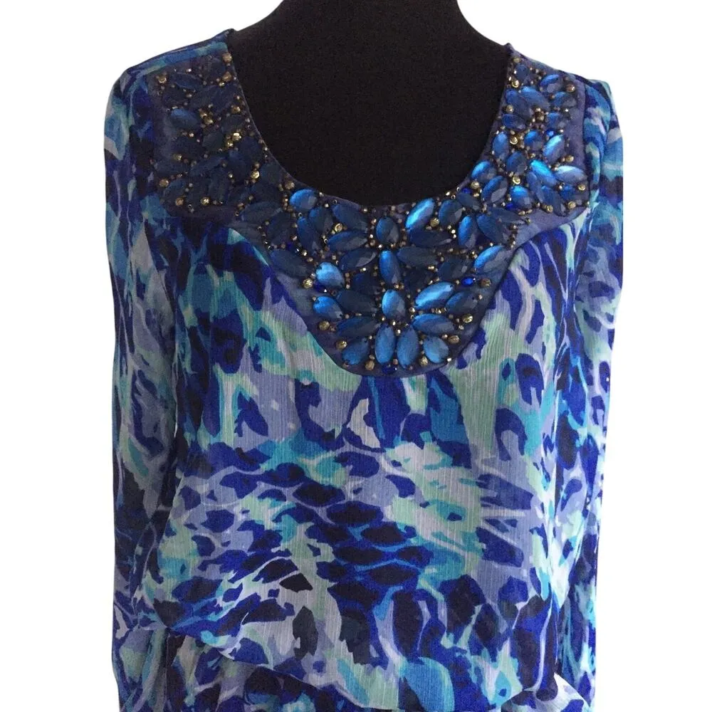 Cache  Blue Elaborate Embellished Peasant Boho Top + Belt Sheer Illusion $138 NWT - Image 2