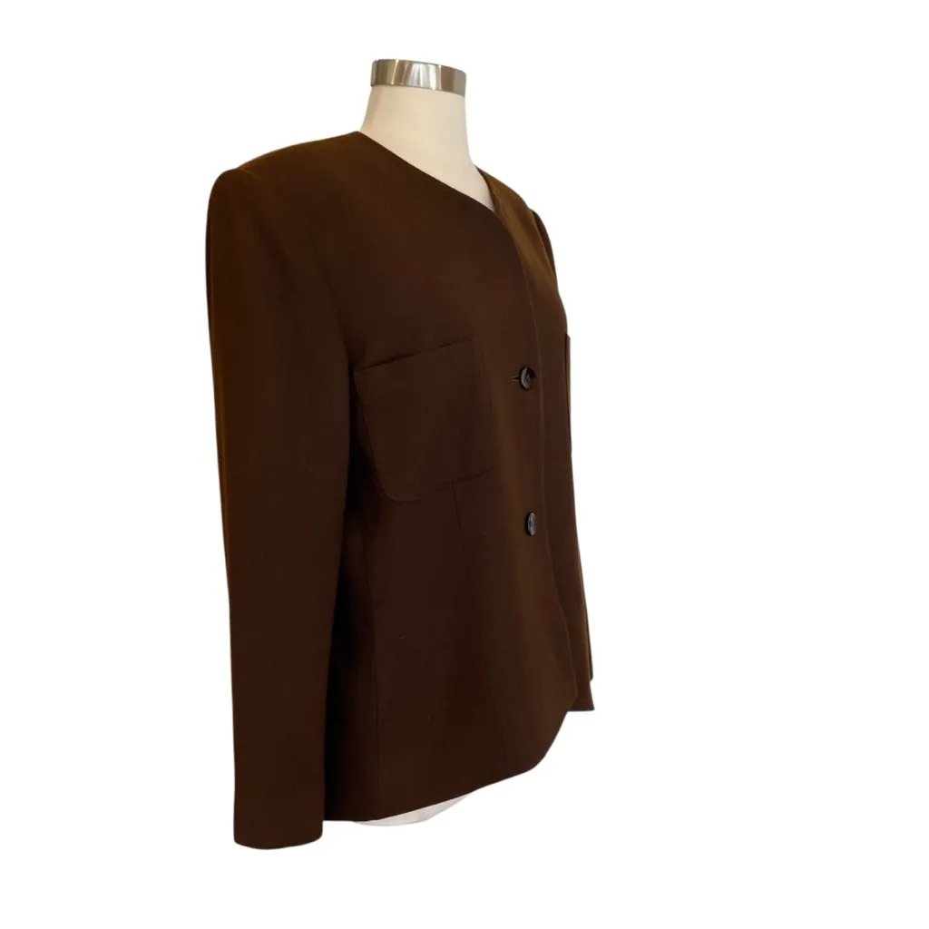 Jones New York Brown Wool Collarless Blazer - Image 3