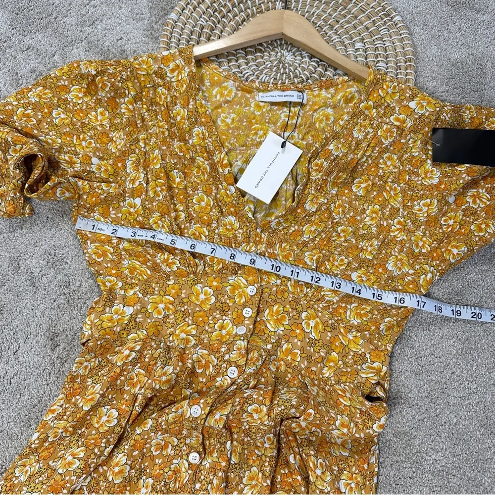 NWT Faithfull the Brand Rafa Dress V-Neck Puff Sleeve Saffron Delphine Floral 4 - Image 13