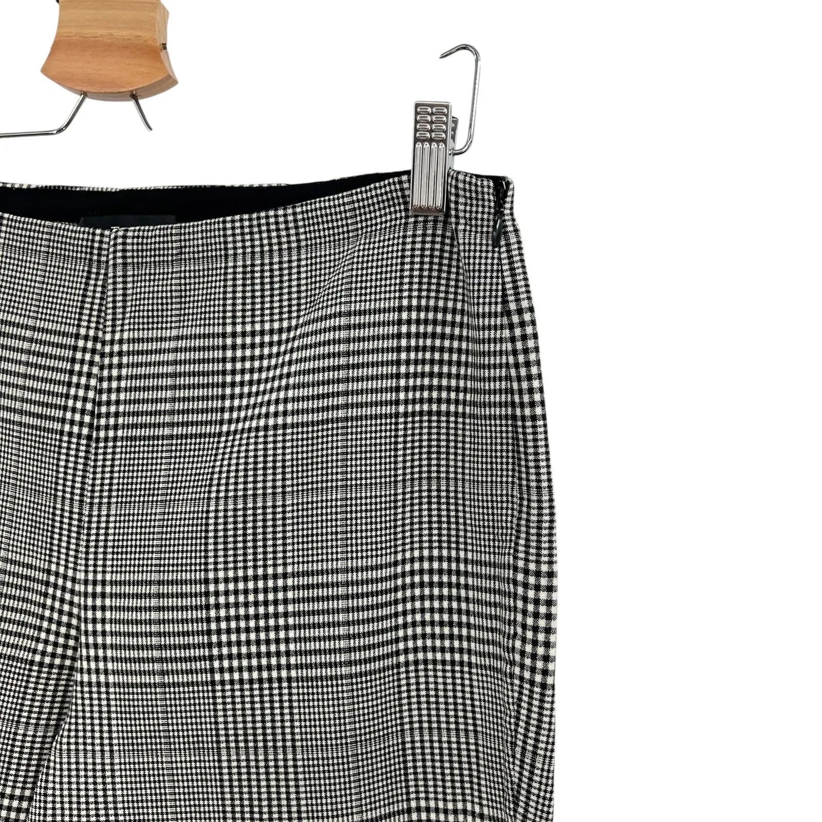 Theory Demitria Df Portland Pants‎ Plaid Houndstooth Wool Black White Size US 8 - Image 10