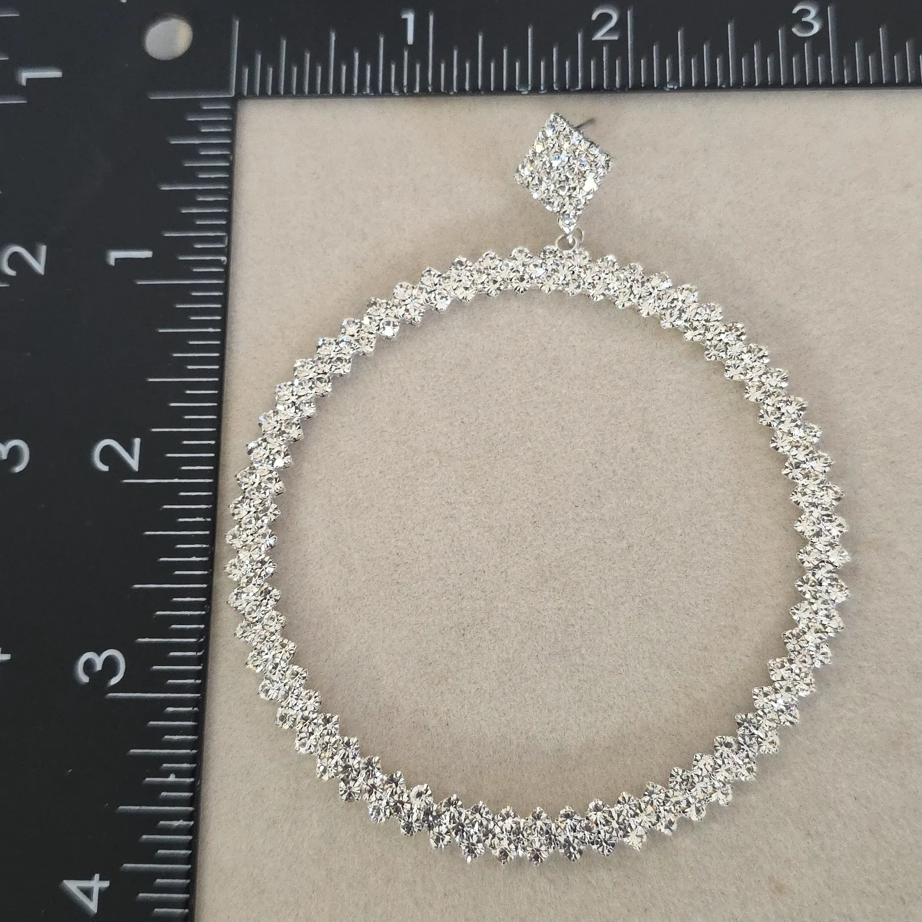 Large Silver and Rhinestone Hoop Earrings - Image 10