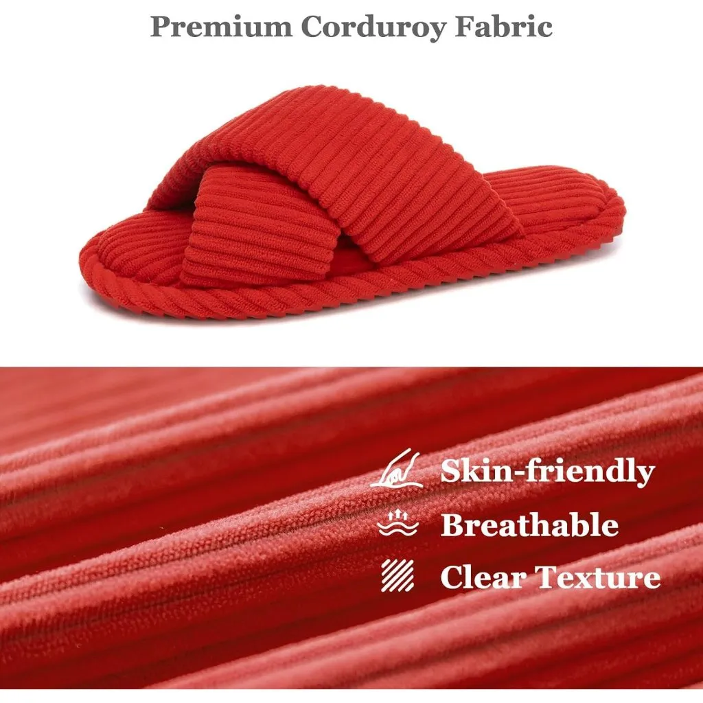 ⚡Women Red Cotton Memory Foam Bedroom Corduroy Crossbands Open Toe Shoes Size undefined - Image 4