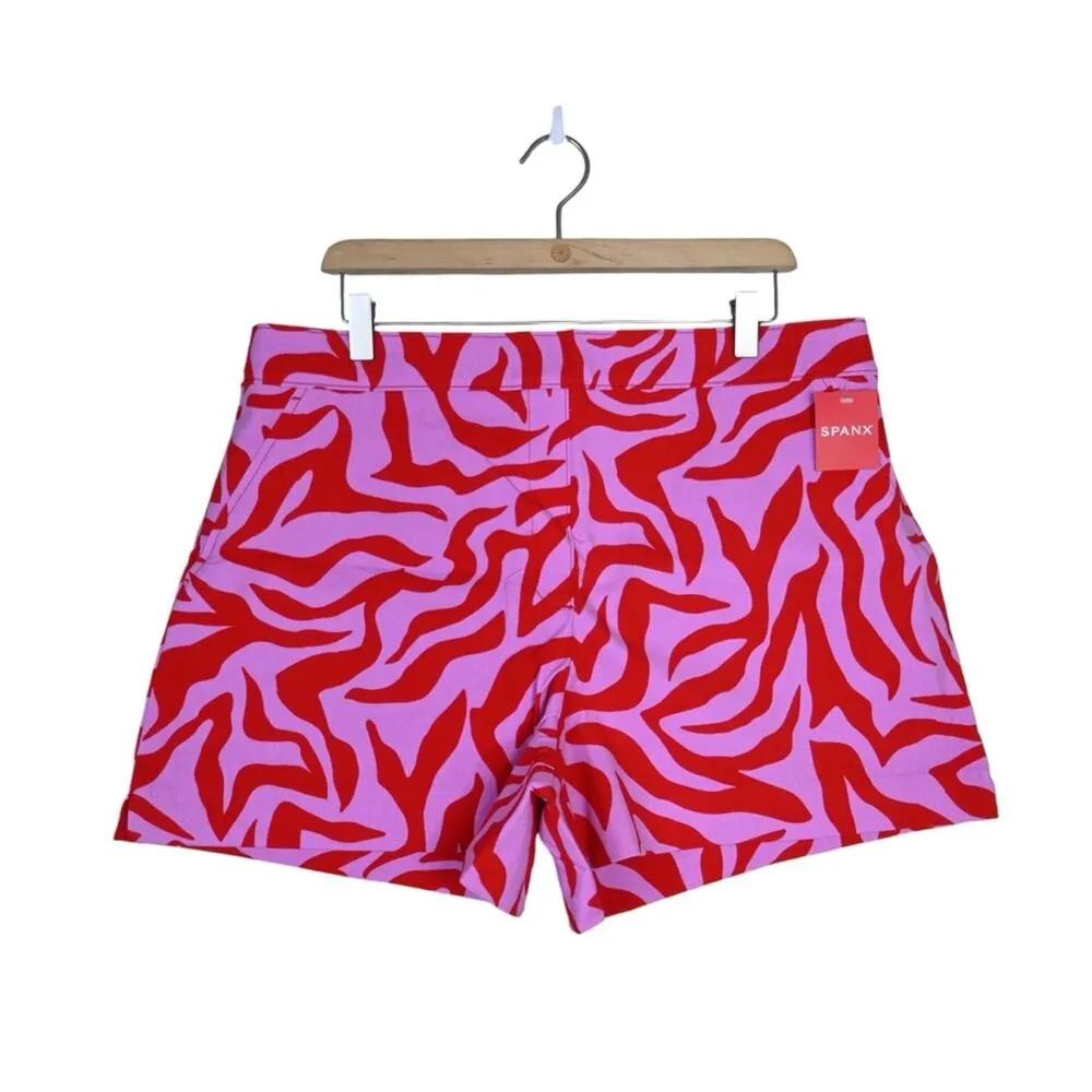 SPANX Womens XL On the Go Print 4-Inch Shorts in True Red Zebra Stripe NEW - Image 2