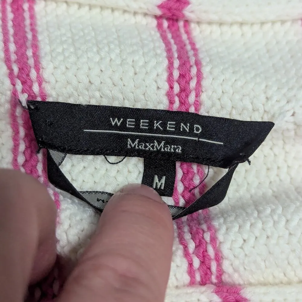 Weekend Max Mara Knit Vertical Striped Sweater Pink White Womens Medium Shirt - Image 3