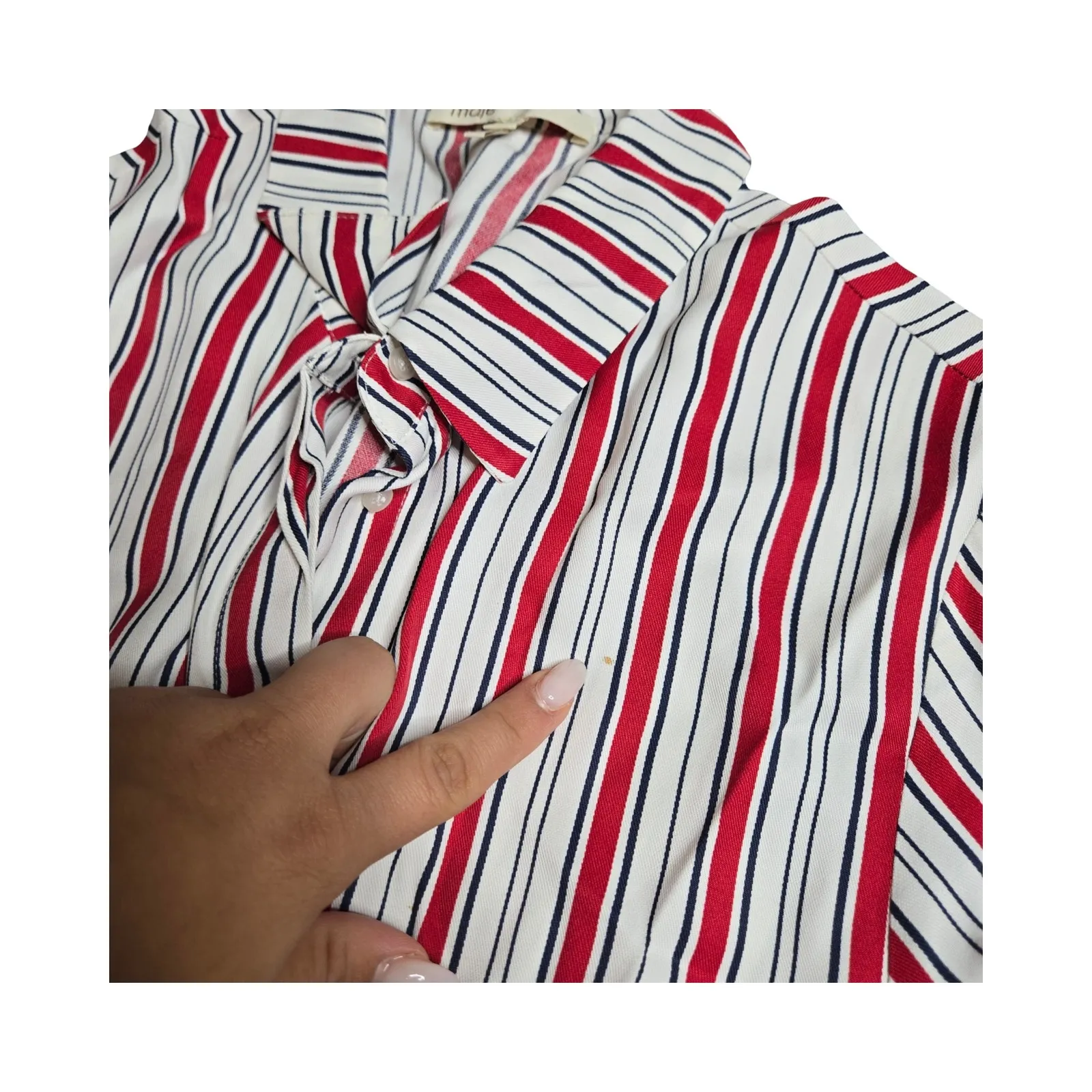 Maje White & Red Striped Shirt Women's Dress Size: 2 - Image 6