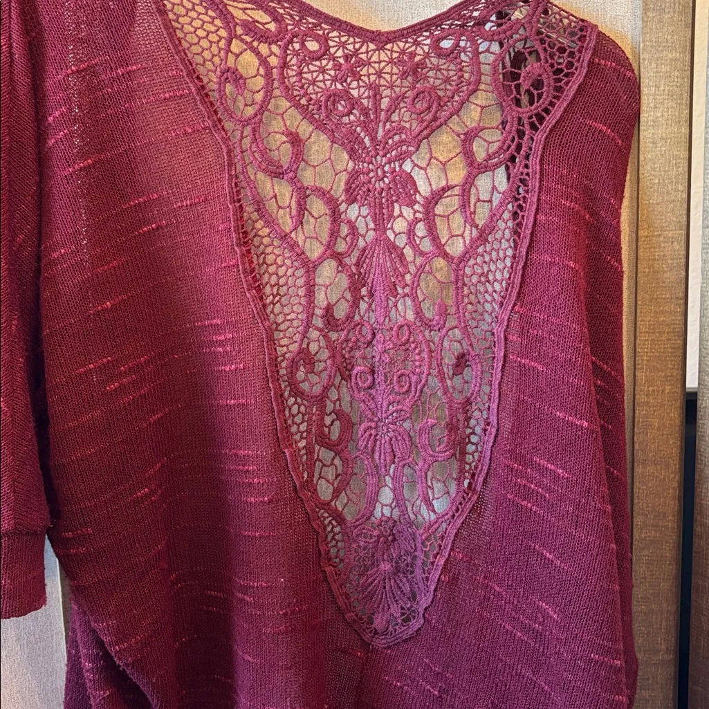 Burgundy Lace Knit kimono style cover up osfm Size undefined - Image 3