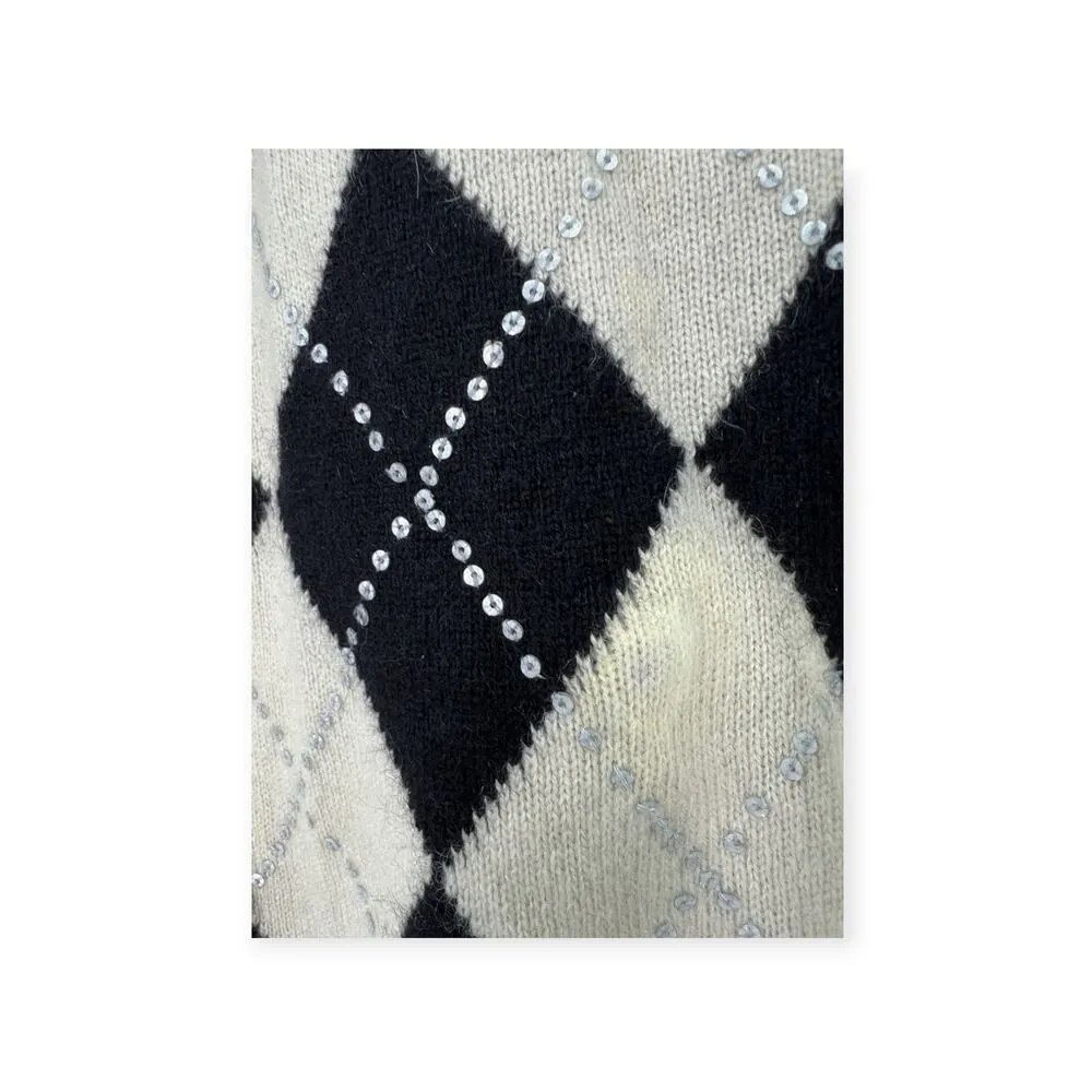 Charter Club | L | 100% Cashmere Argyle V Neck Pullover Knit Sweater Sequins - Image 2