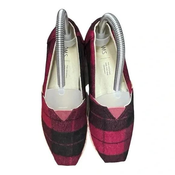 TOMS RED‎ PLAID FELT ON LEATHER ALPARGATA FLAT SLIP-ON SHOES WOMEN'S SIZE 6 - Image 4