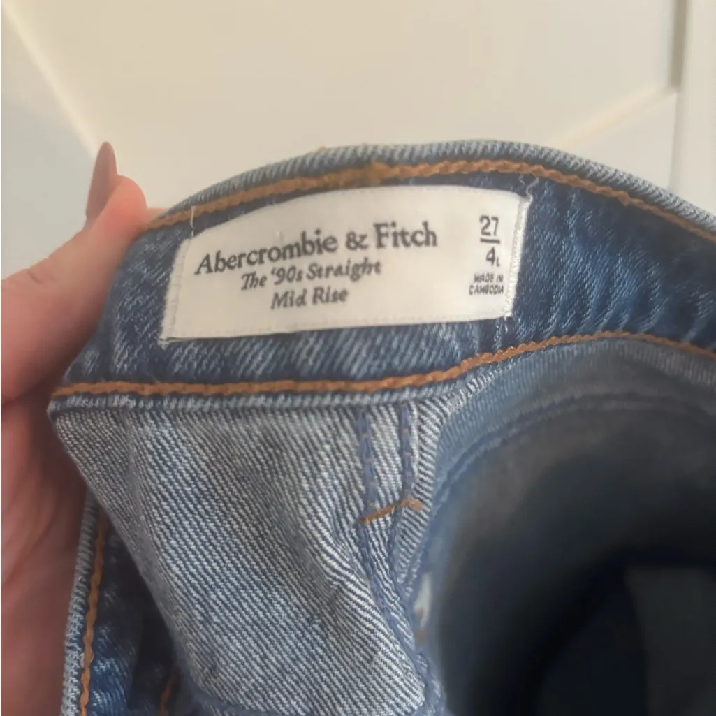 Abercrombie 90s mid straight denim jeans size 27 long dark wash - Image 3