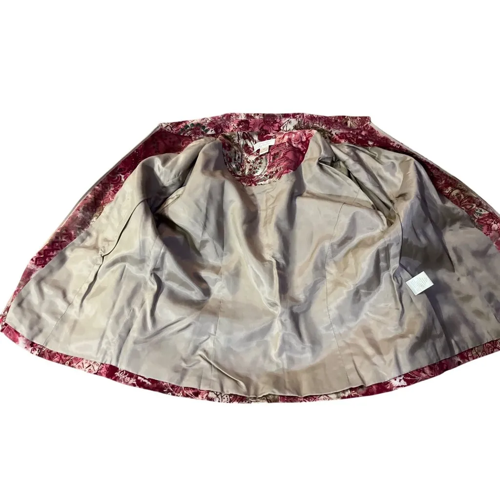 Christopher & Banks Jacket Womens M Red Multi Corduroy Zip Front Embroidered - Image 5