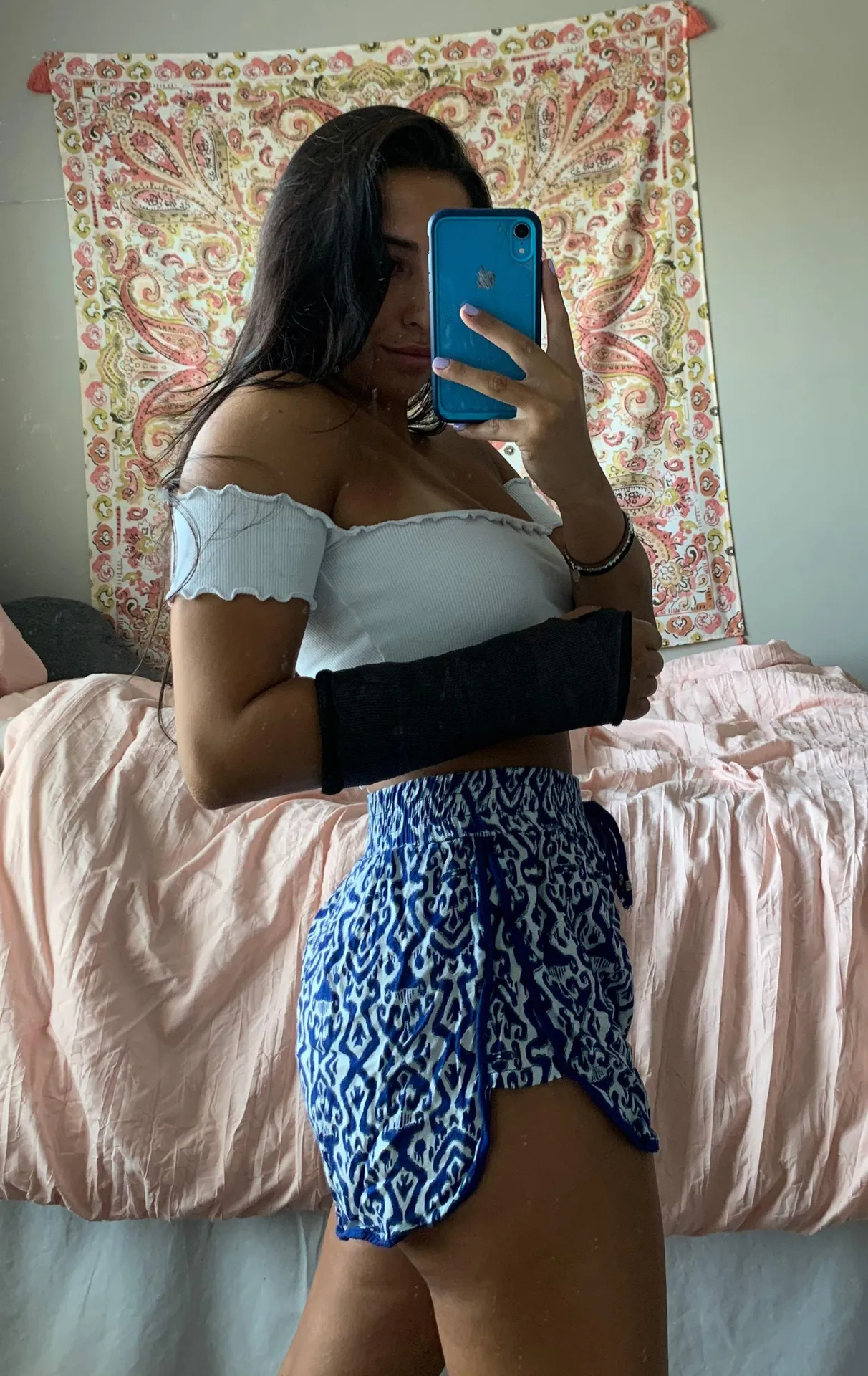 High Waisted Patterned Shorts Blue - Image 3