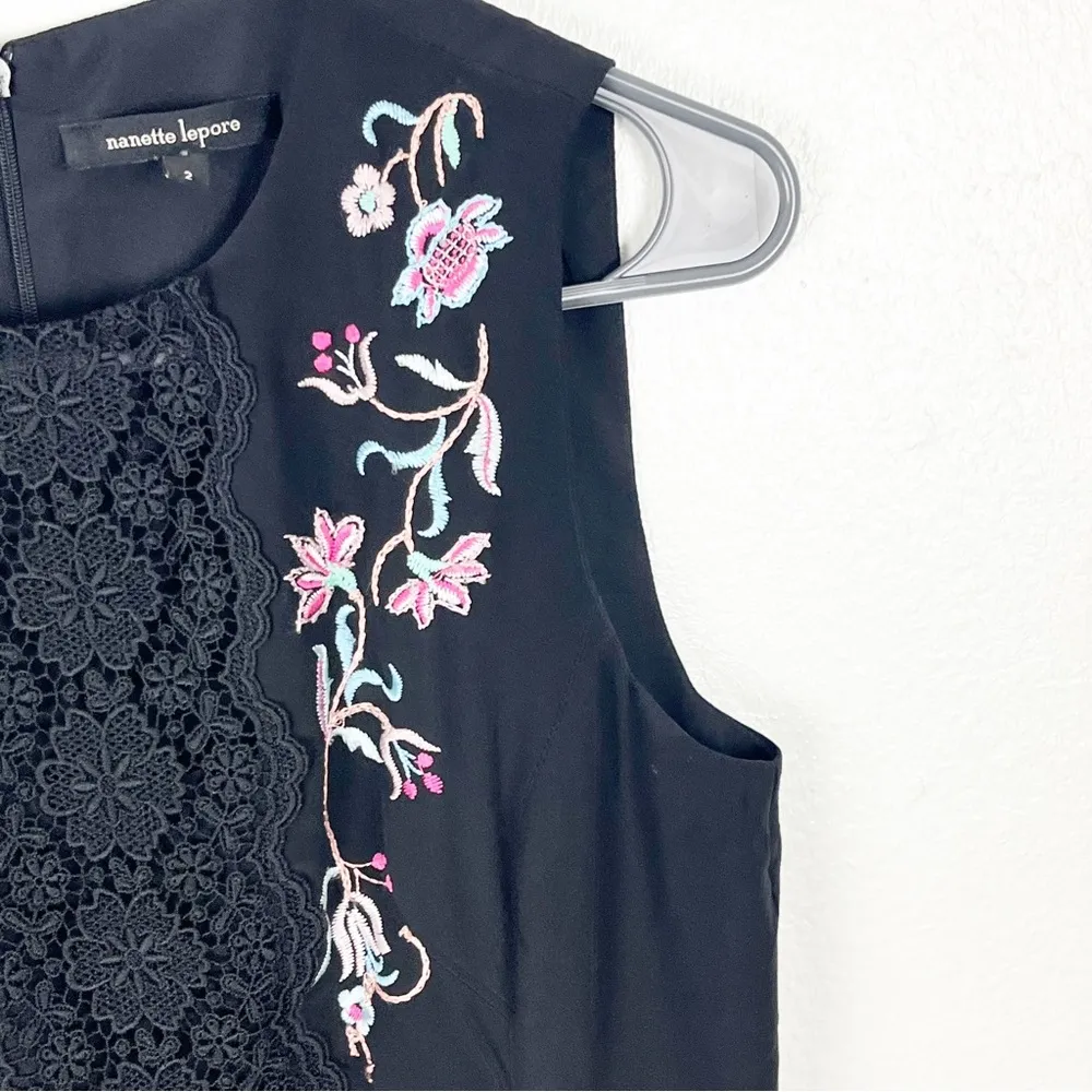 NANETTE LAPORE Poise Black 100% Silk Embroidered Lace Inset Sleeveless Top 2 - Image 7