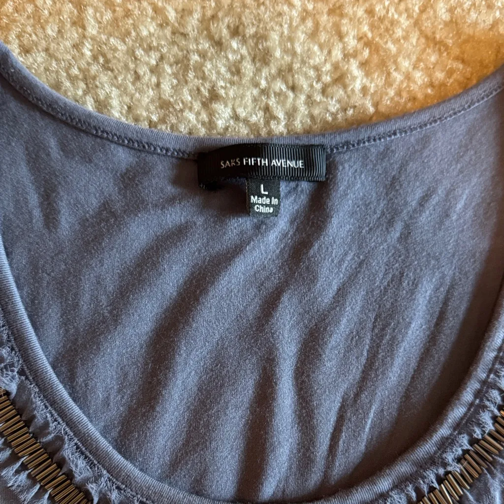 Saks Fifth Avenue Gray Tank Top with Sequin Stripes - Image 2
