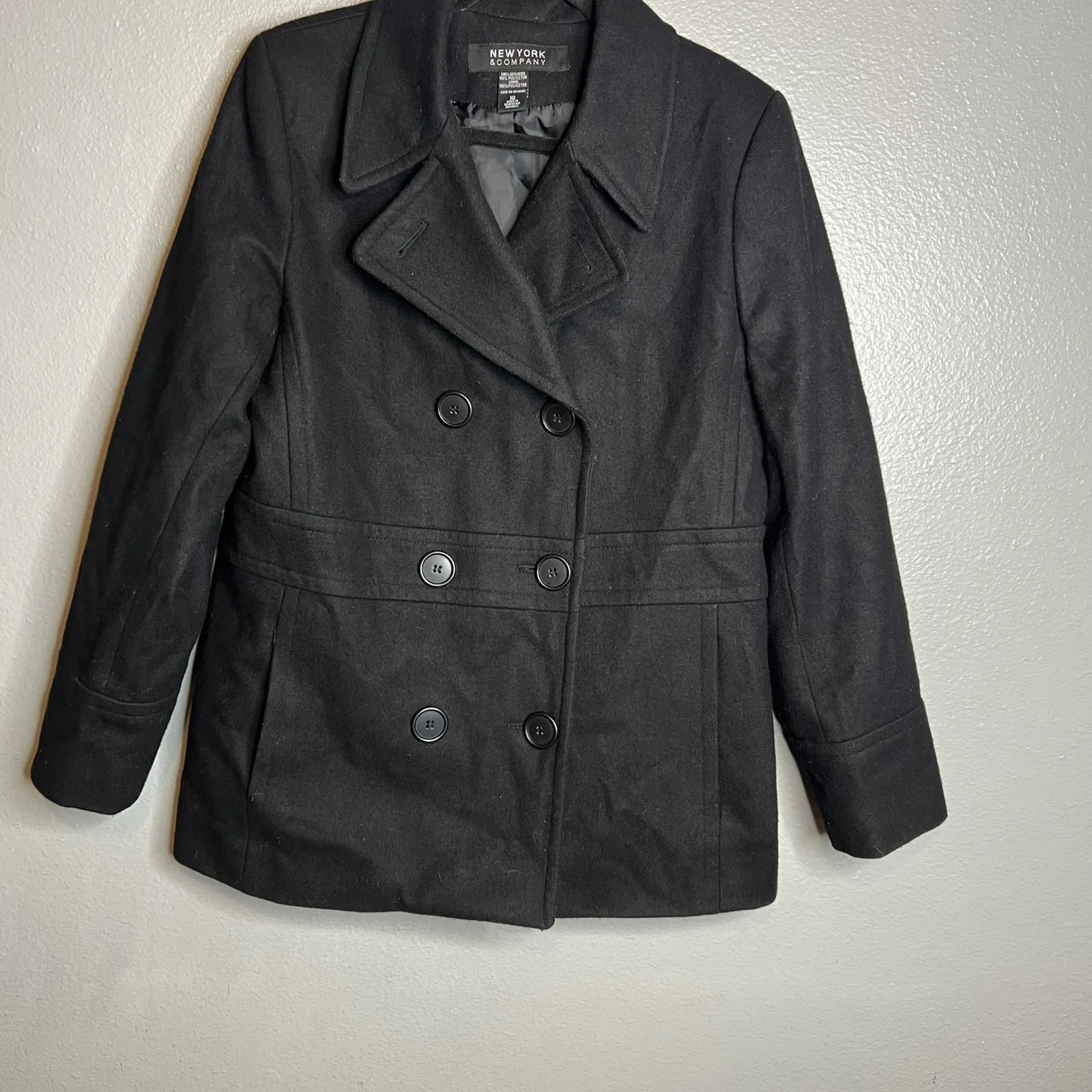 New York & Company Black Wool Blend Pea Coat Womens Size 10 Double Breasted‎ - Image 4