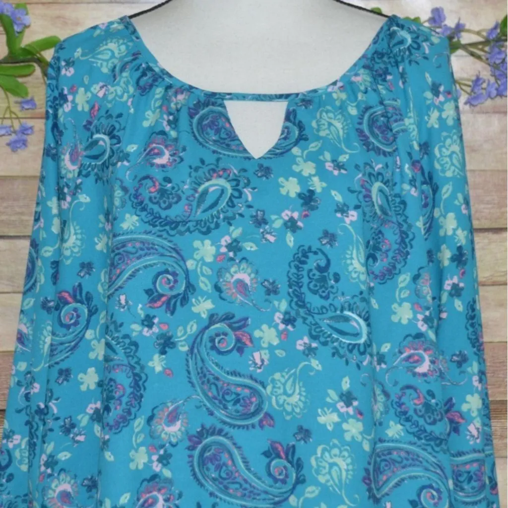 Woman Within Women's Floral Paisley Tunic Blouse Plus Size1X V-Neck 3/4 Sleeve - Image 2