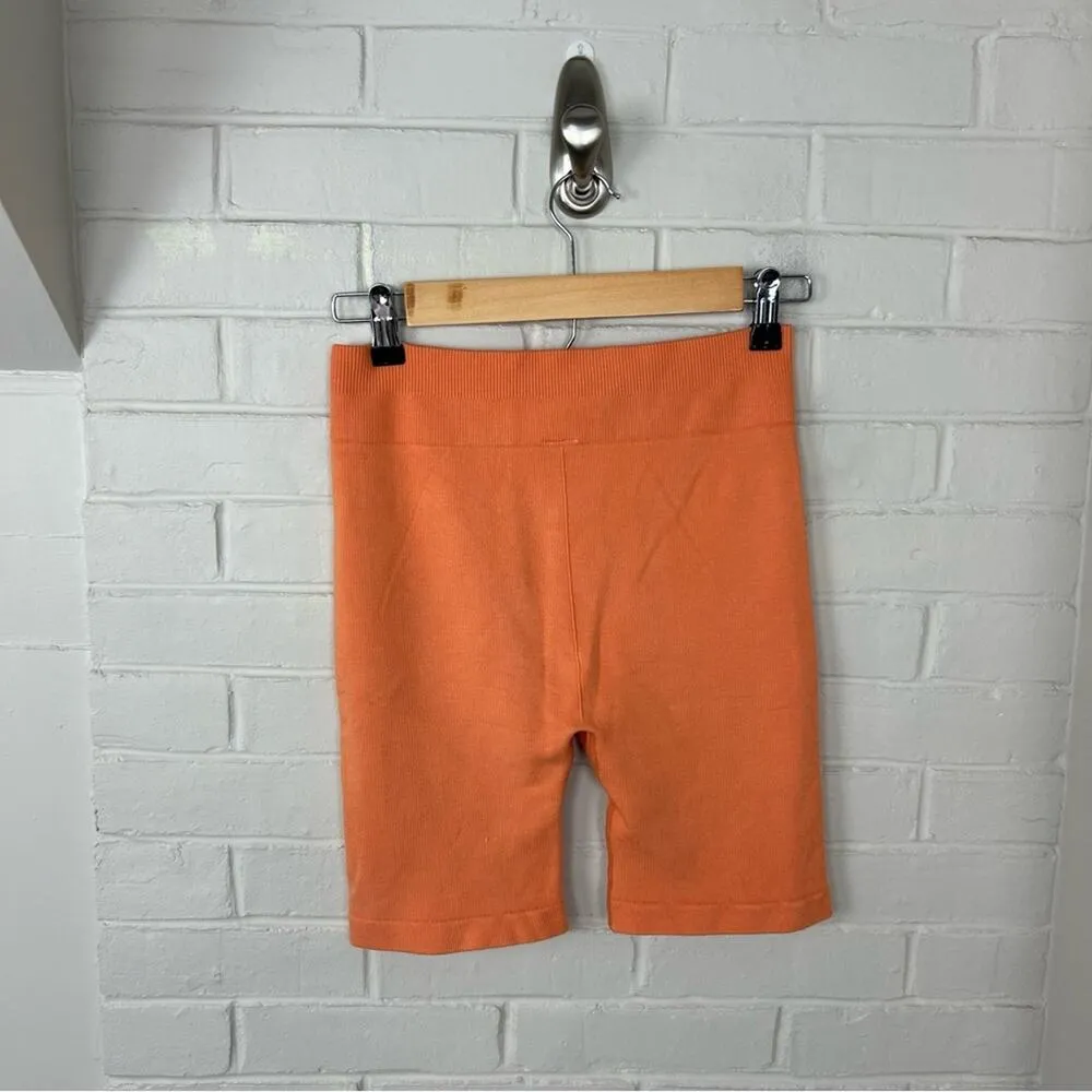 Fabletics High Rise Ribbed Tangerine Orange Athletic Biker Shorts Size M - Image 8