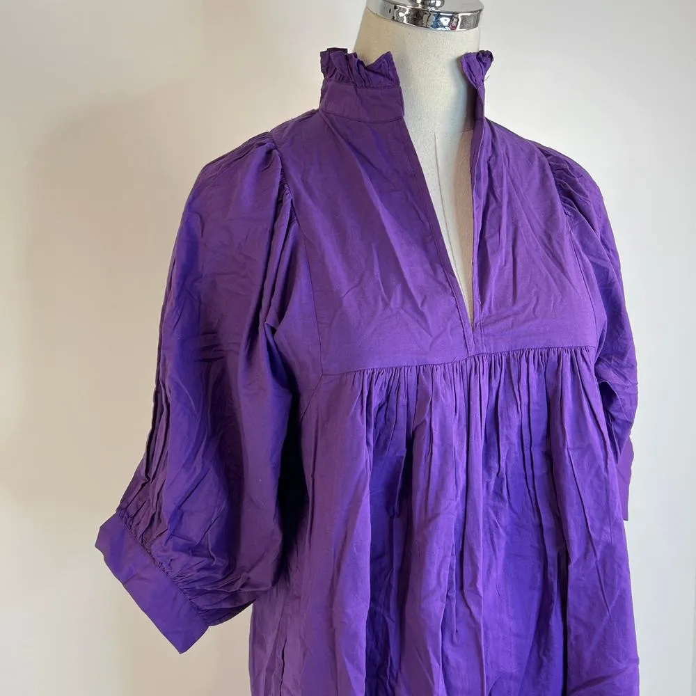 Never A Wallflower High Neck Dress Purple Cotton Poplin Mini Size XS - Image 4