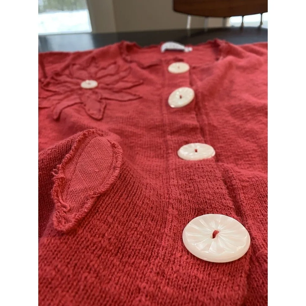 Willow Sweater Medium Pink Knit Cardigan Art to Wear Boutique Embellished Floral - Image 8
