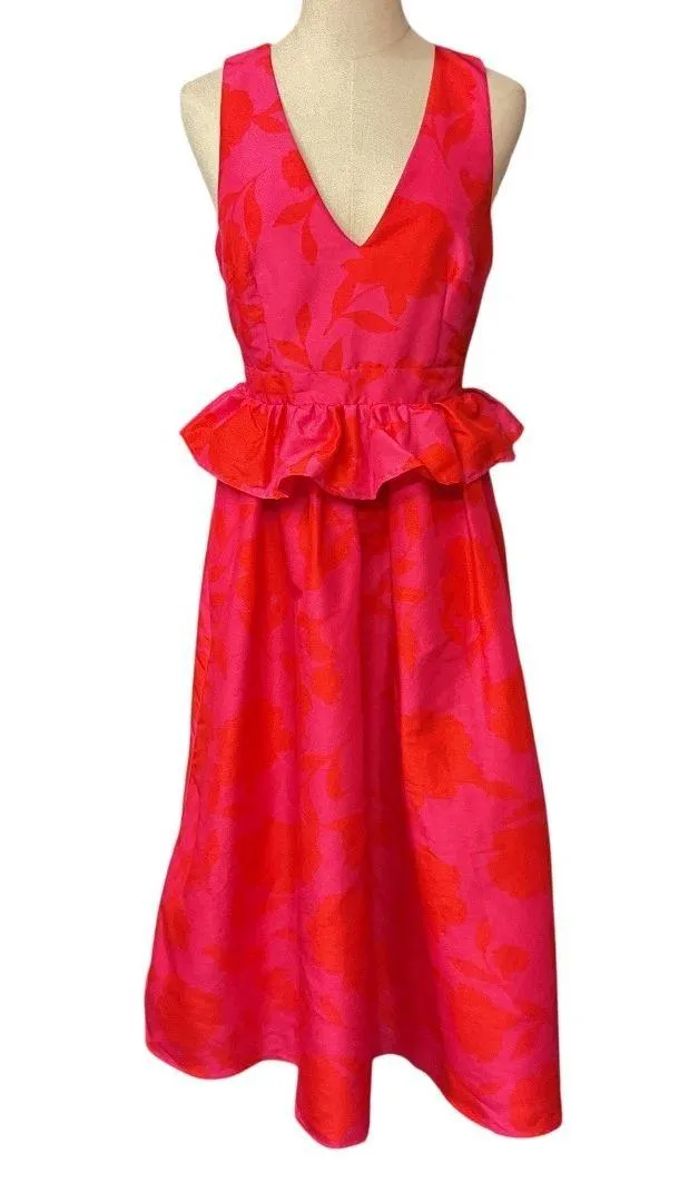 Kate Spade Target Red Pink Classic Floral Sleeveless Peplum Midi Dress Sz 10 NWT - Image 6
