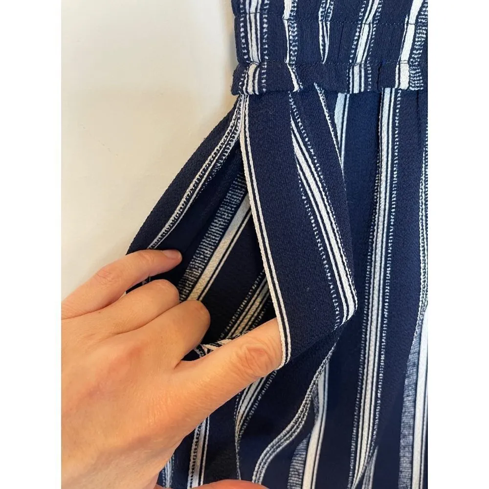 Waverly Grey Navy Blue And White Striped Elastic Waist Violet Shorts Size L Size L - Image 5