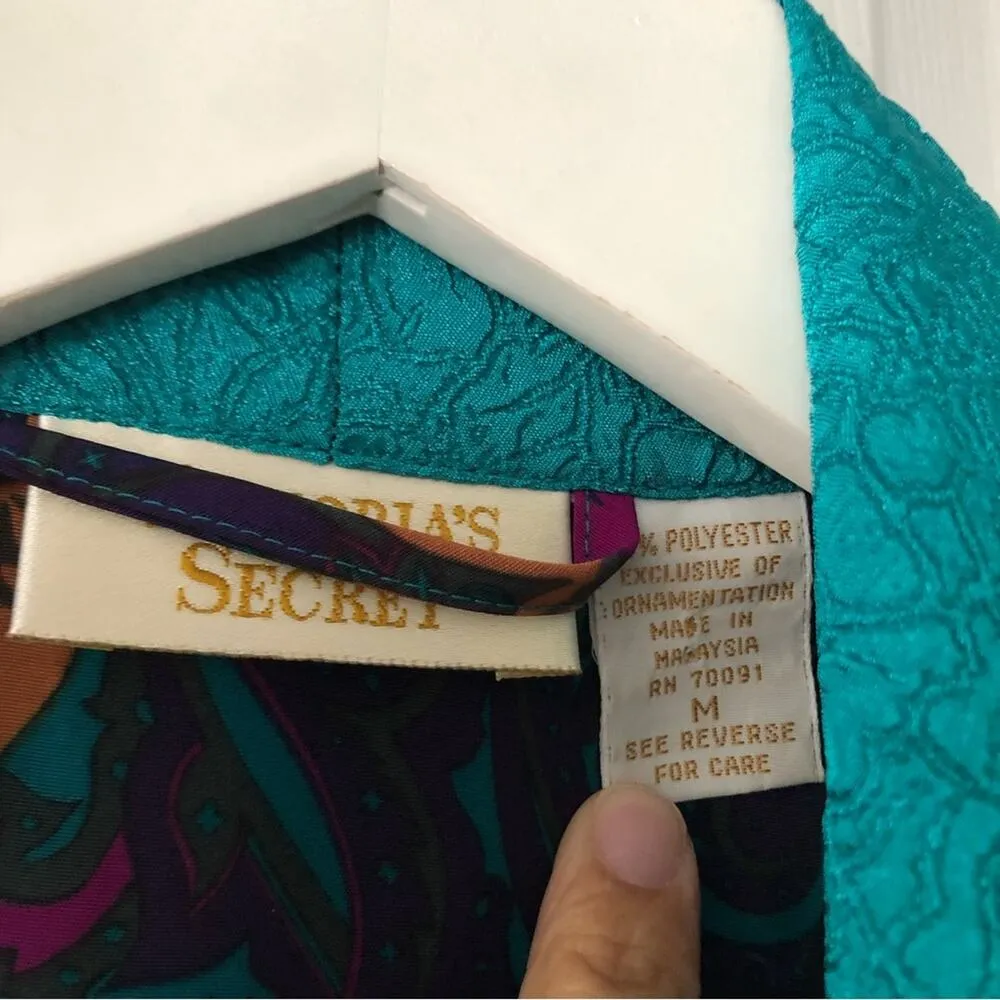 Victoria's Secret Vintage Gold Label  Long Robe Tassel Tie Jacquard Trim Medium - Image 3