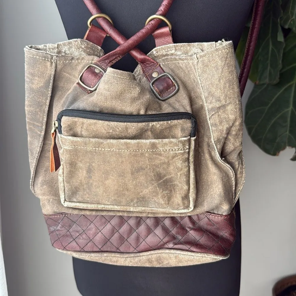 Mona B. Two In One Canvas Tote Shoulder Backpack Bag with Vegan Leather Trim - Image 3