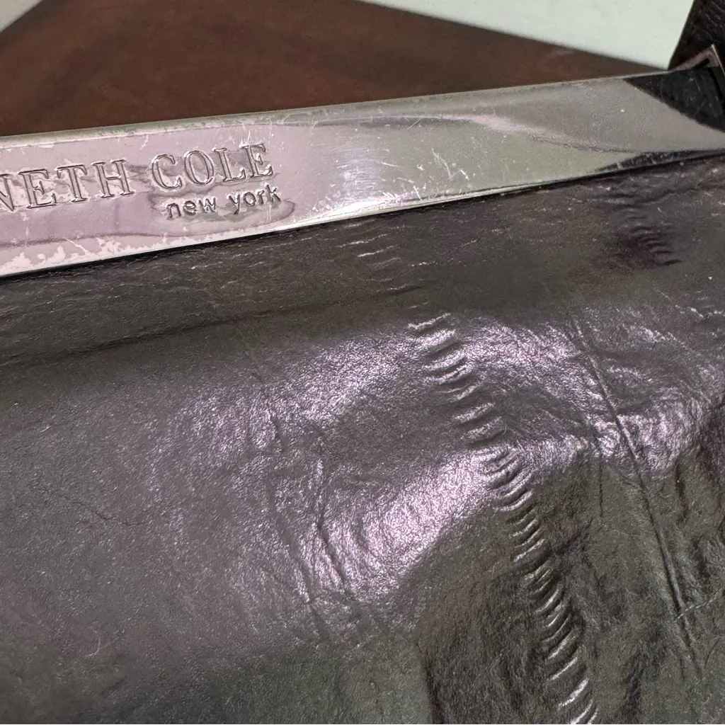 Kenneth Cole Black Leather  Mini Flap Shoulder Bag Purse Evening Baguette Clutch - Image 7