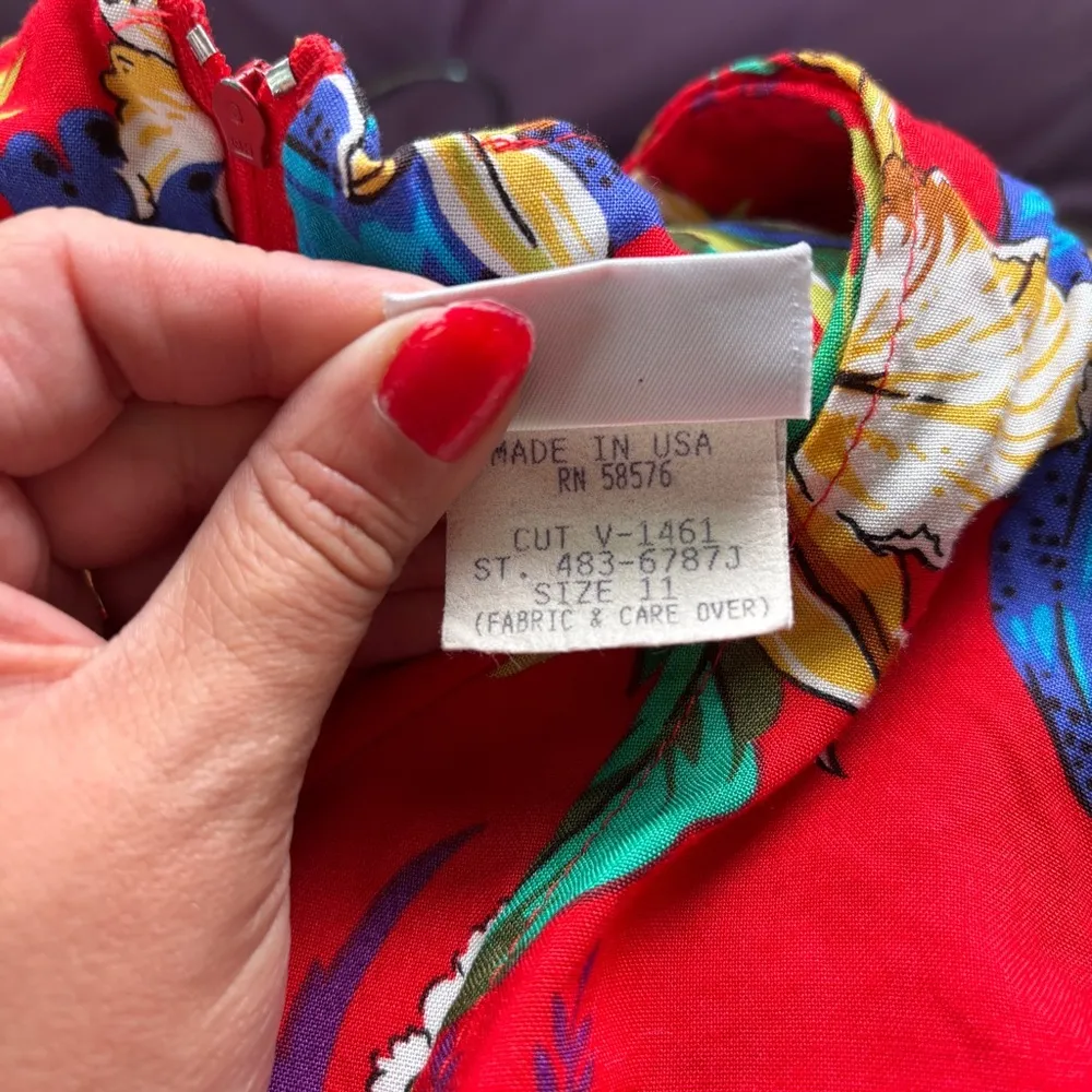 Vintage Red and Green Tie Front Mini Dress - Image 4