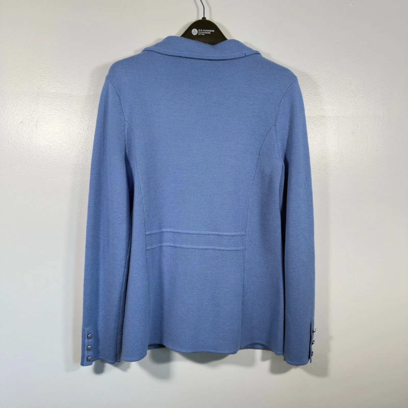 Talbots 100% Merino Wool Sweater Blazer Periwinkle Blue Crest Button Jacket S - Image 2