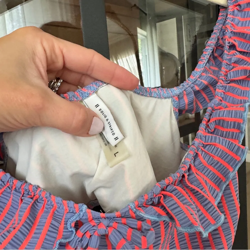 Solid & Striped Paloma bikini top ruffles neon bandeau tank textured open back - Image 3