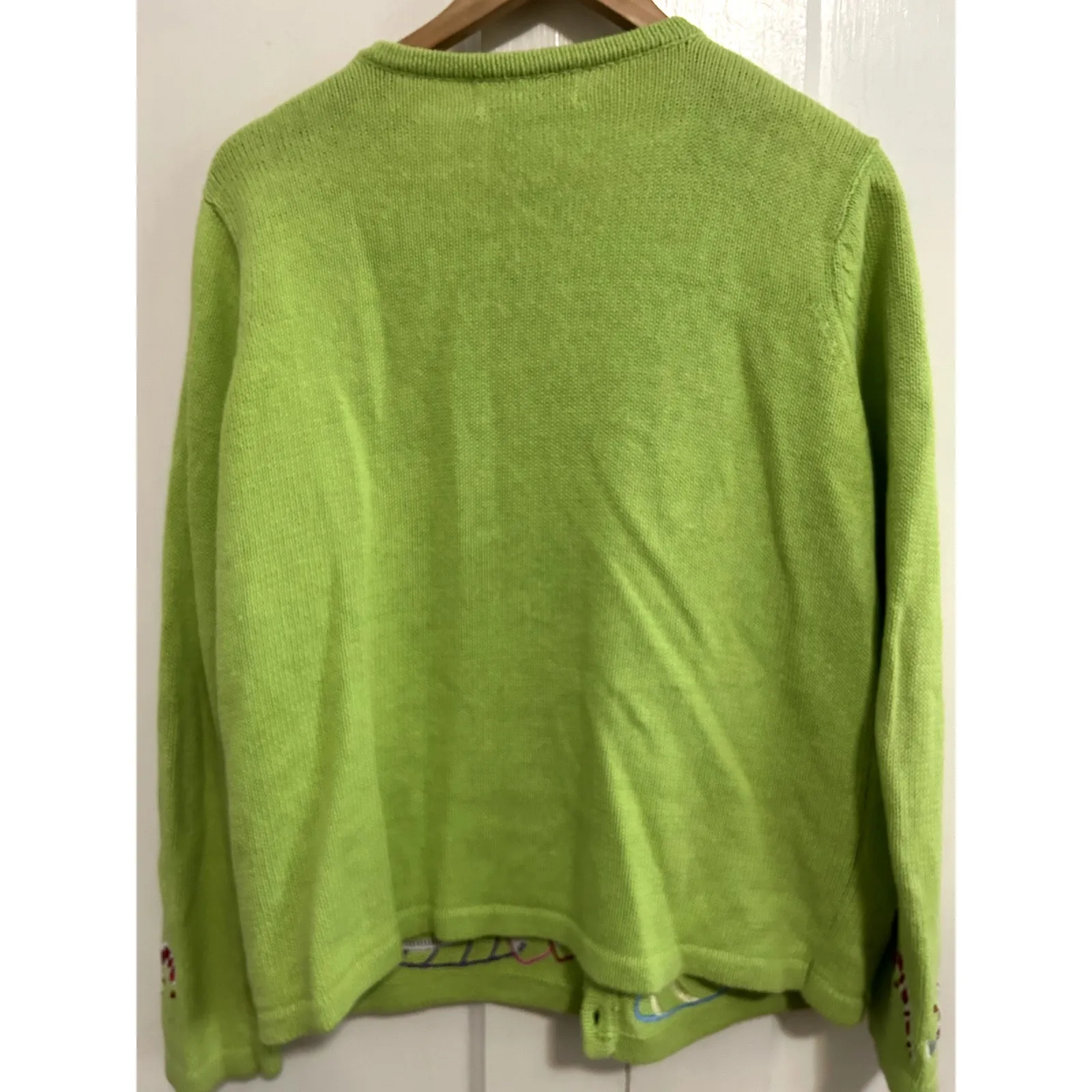Vintage Christmas Sweater Size M Green Button Up Cardigan Snowmen Candy Cane Size M - Image 4