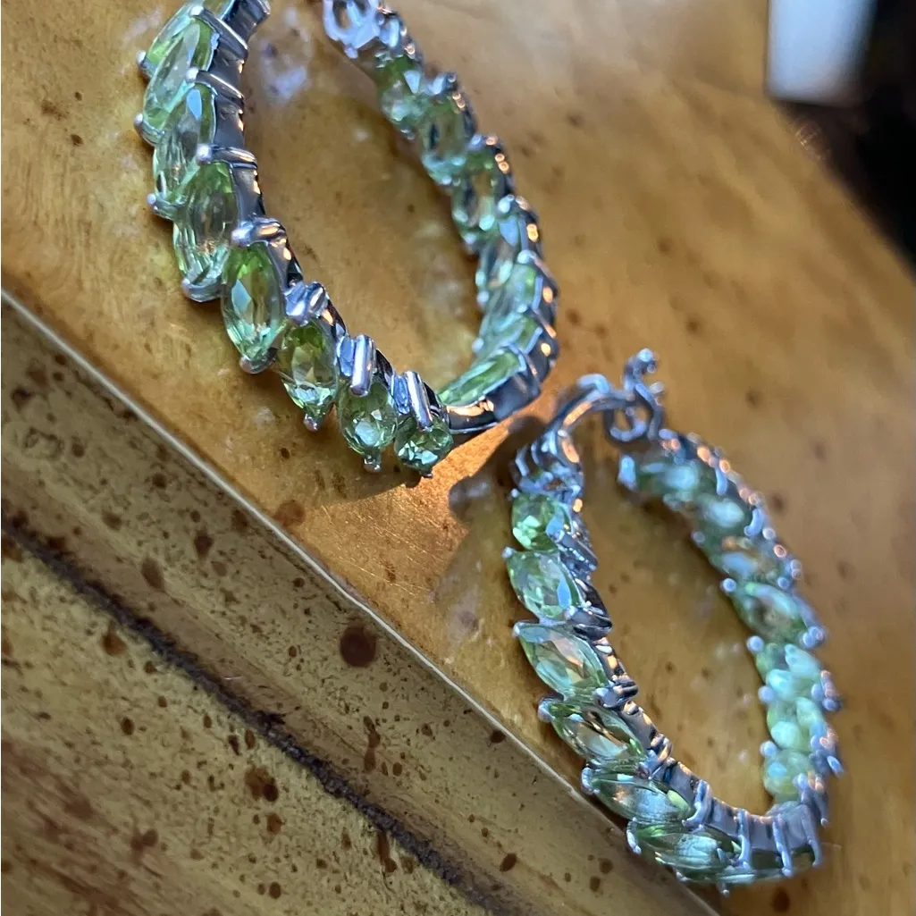 Natural Peridot Sterling Silver Hoop Earrings - Image 8