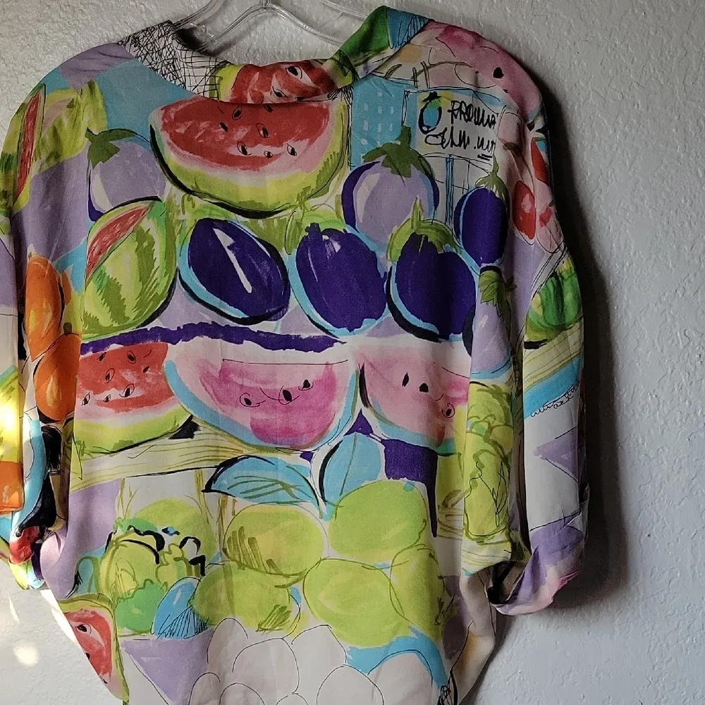 ZARA  Fruit Vegguie Grafic Art Tropical Button Dawn Crop Top Blouse Size XS - Image 3