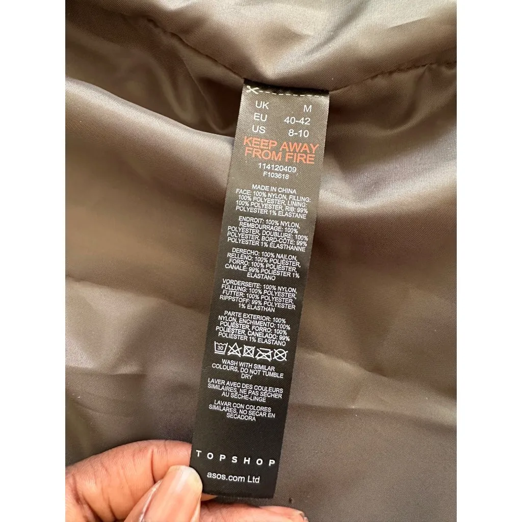 Topshop Quilted Oversized Bomber Liner Jacket  Charcoal Green Mob Wife 8-10 - Image 13