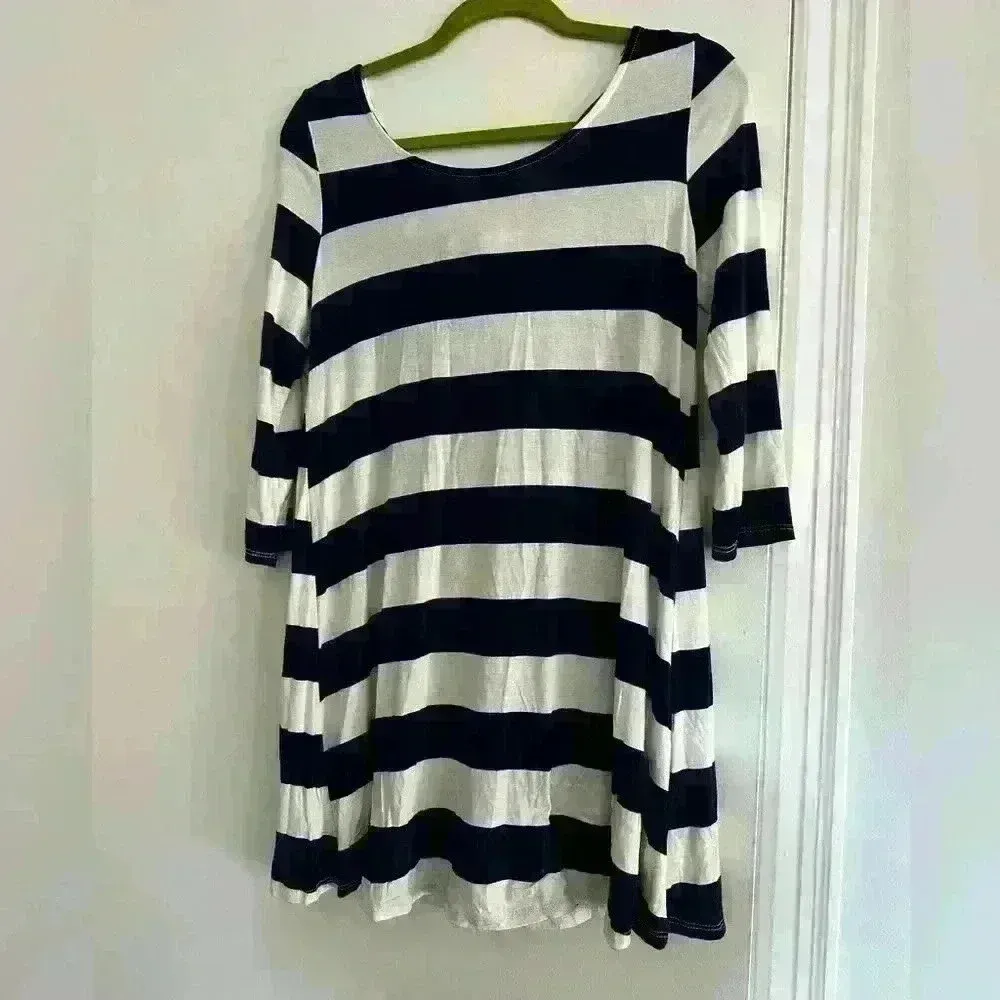 12pm by Mon Ami Womens Quarter Sleeve Striped Dress Bow Tie Back. Americana. M. Blue Size M - Image 5