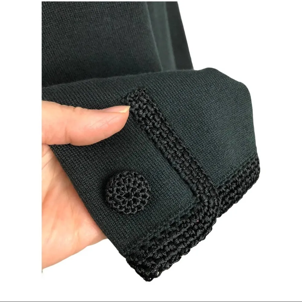 Etcetera Black Knit Silk/Cashmere blend Granny Cardigan with Crochet Trim XL - Image 8