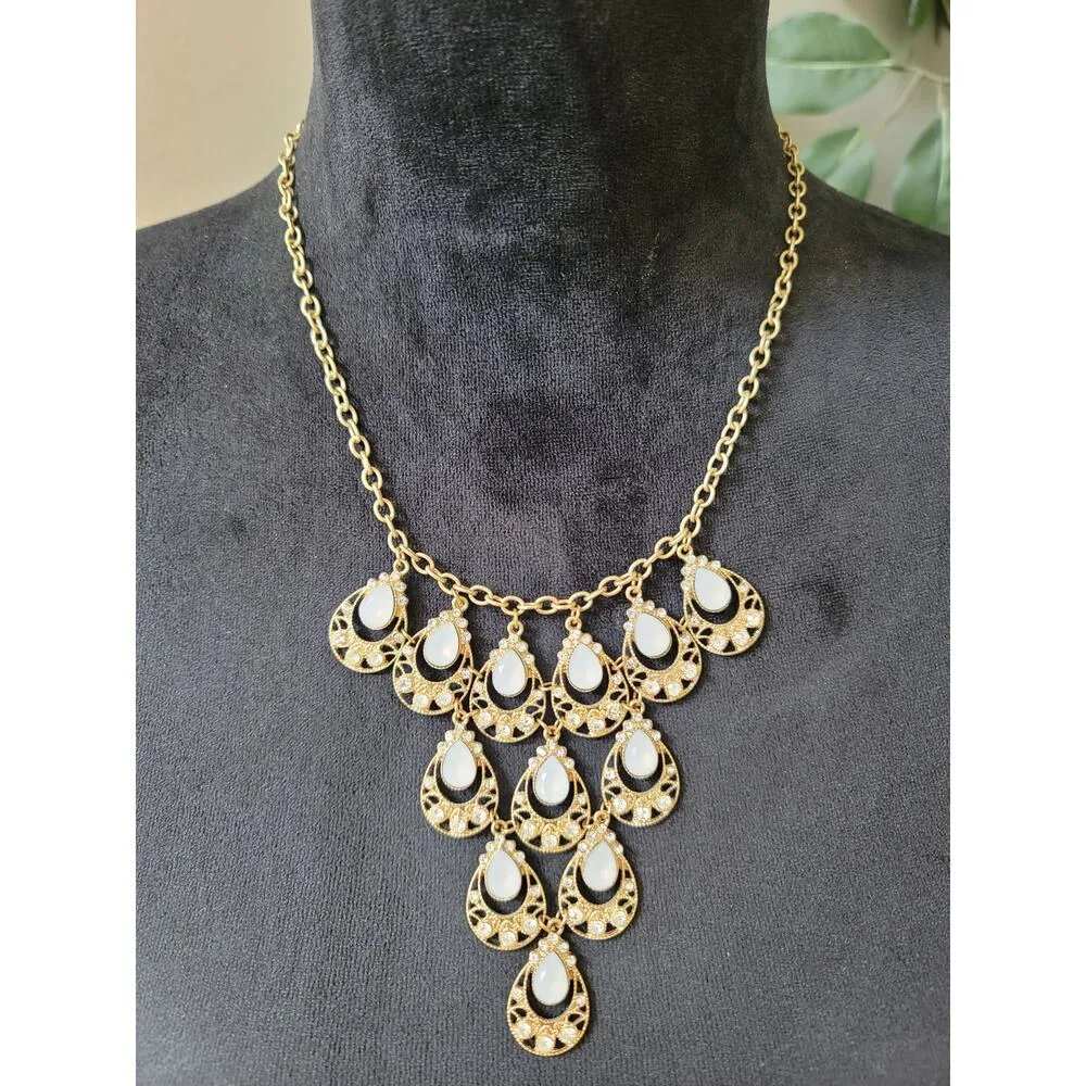 Women's Gold Statement Necklace With Teardrop Charms And Lobster Clasp Lock - Image 2