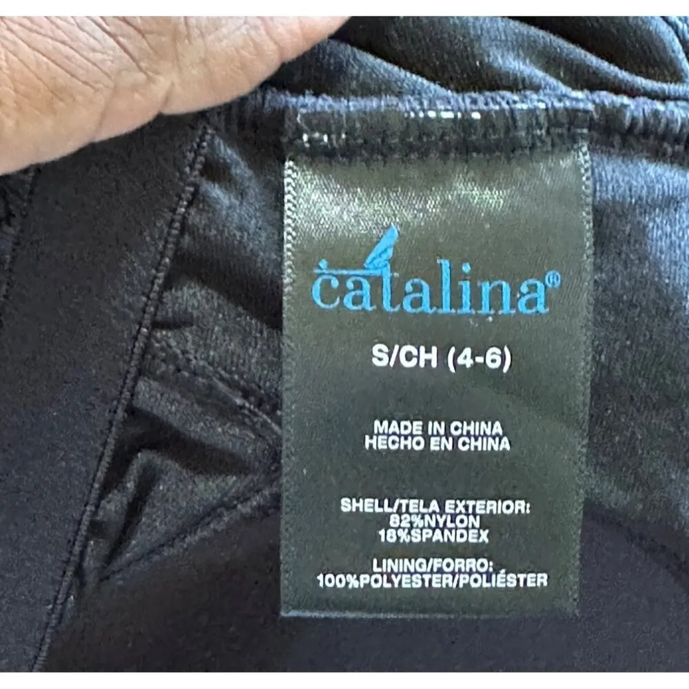 Catalina One-Piece Black Swimsuit Pink Accents Size S (4-6) Padded Stretchy - Image 3