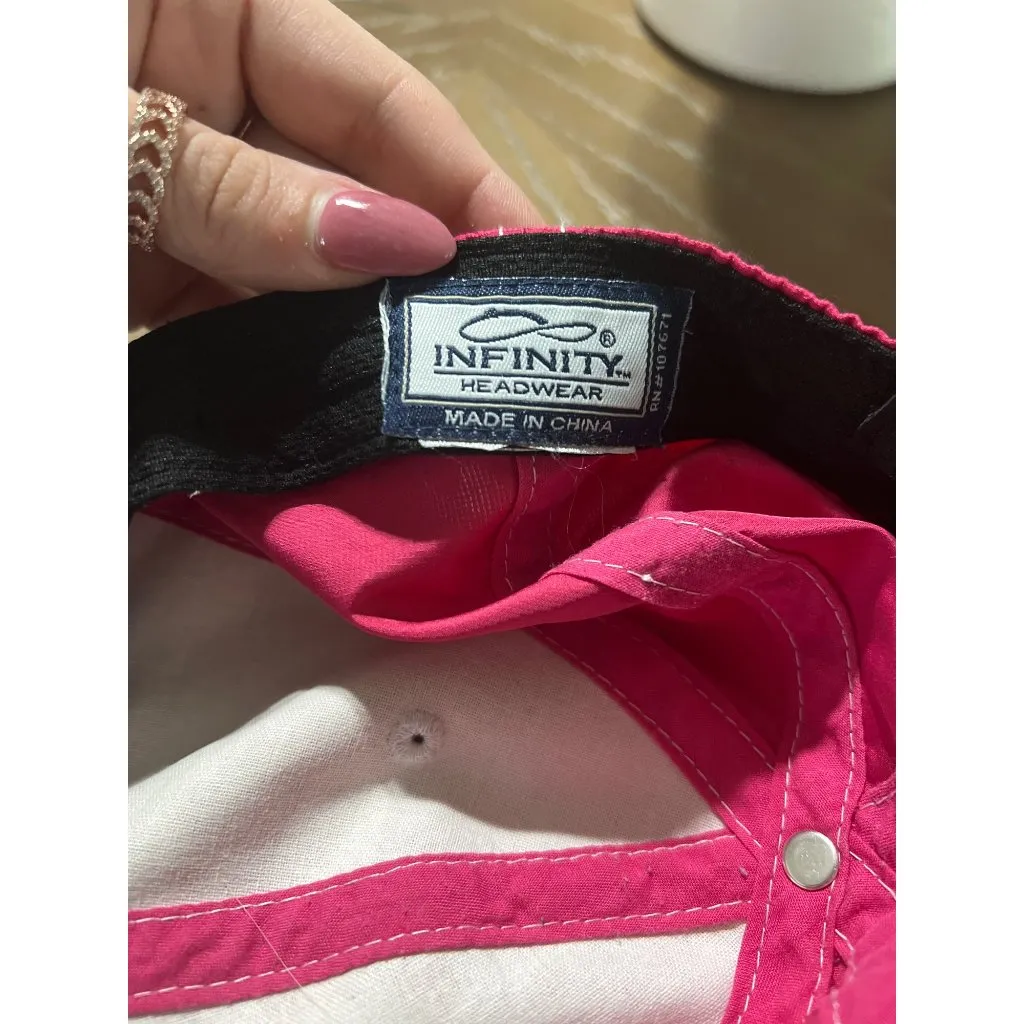 Pink Baseball Cap With White Stitching & Black Trim Adjustable Strapback Closure - Image 9