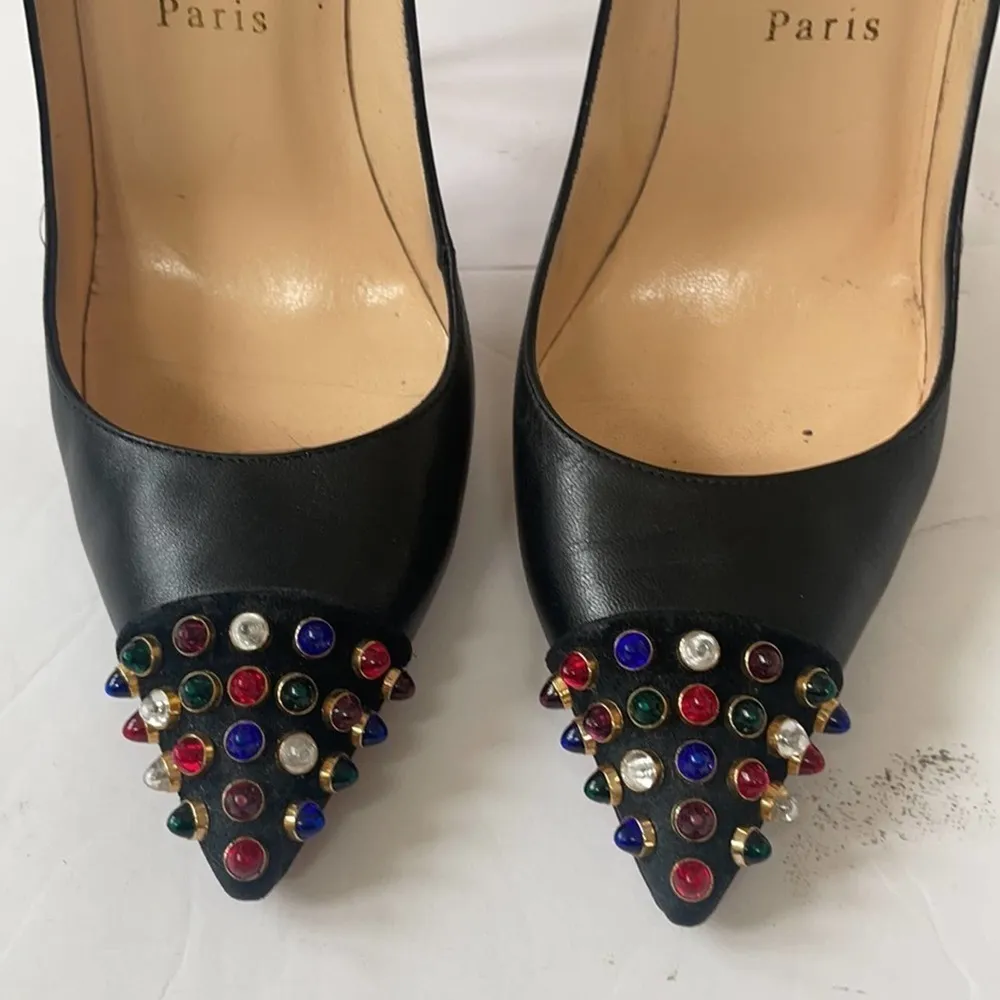 Christian Louboutin Black leather Cabo pumps 120mm with multicolor jewels 38 - Image 8