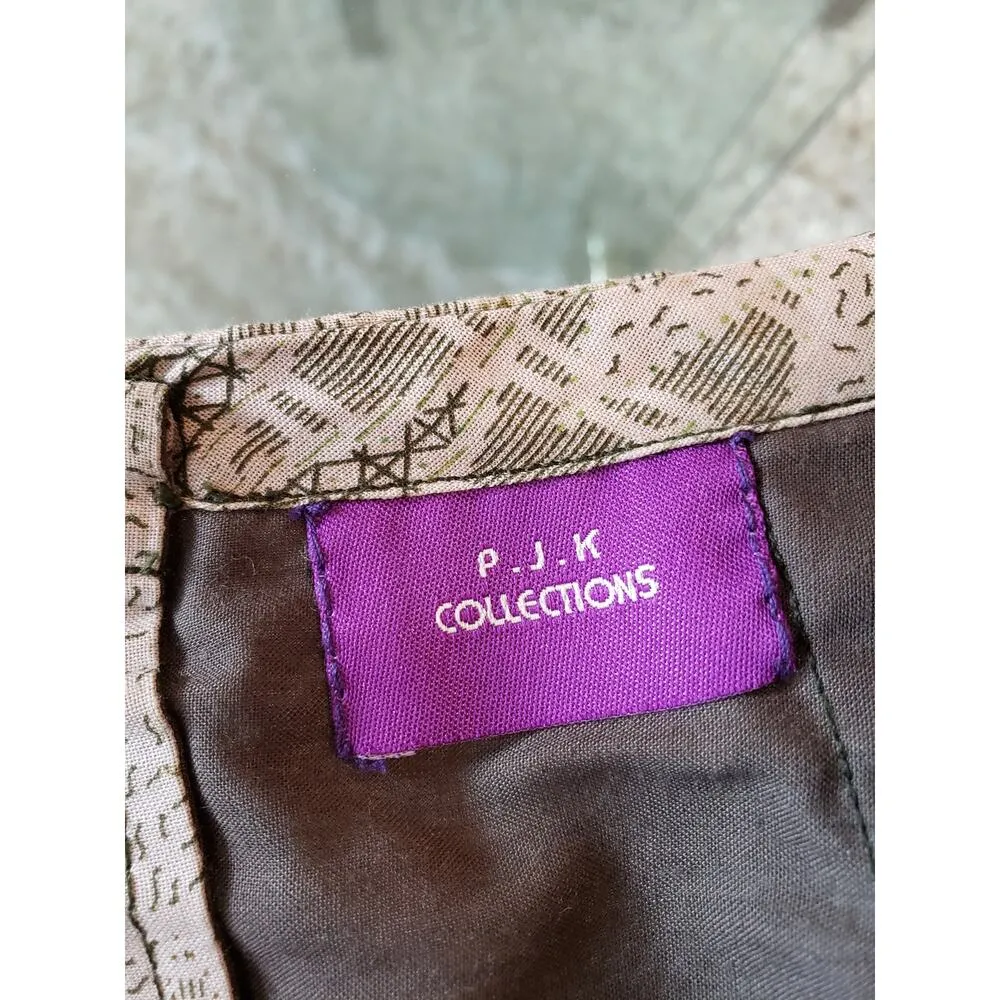 P.J.K Collections 2 Pc Traditional Maxi Dress Skirt Set Small Green Beige - Image 9