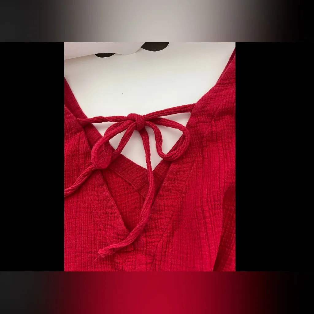 Red Frayed Hem moussy Japanese cotton gauze tie back top blouse casual fall $200 - Image 7