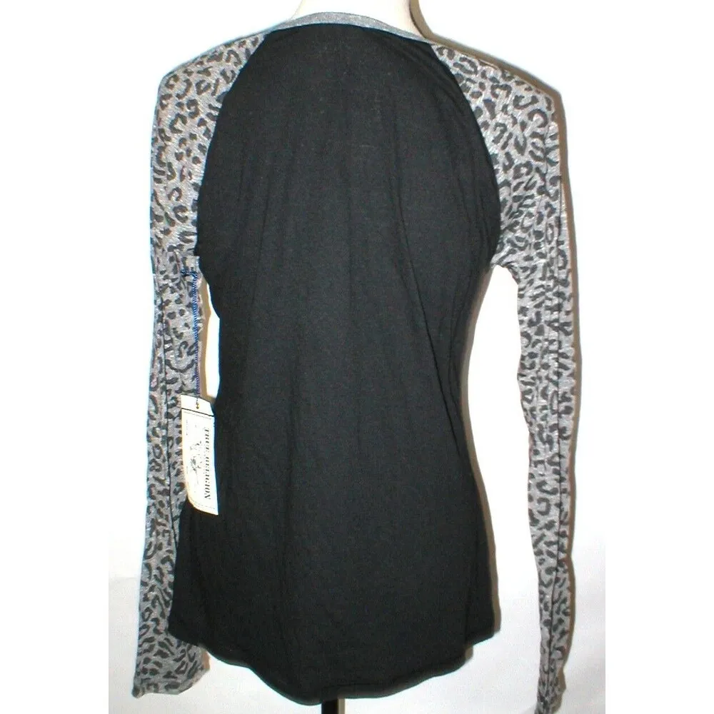New Womens Designer True Religions Jean Black Soft Cheetah NWT Top Logo S Gray - Image 3