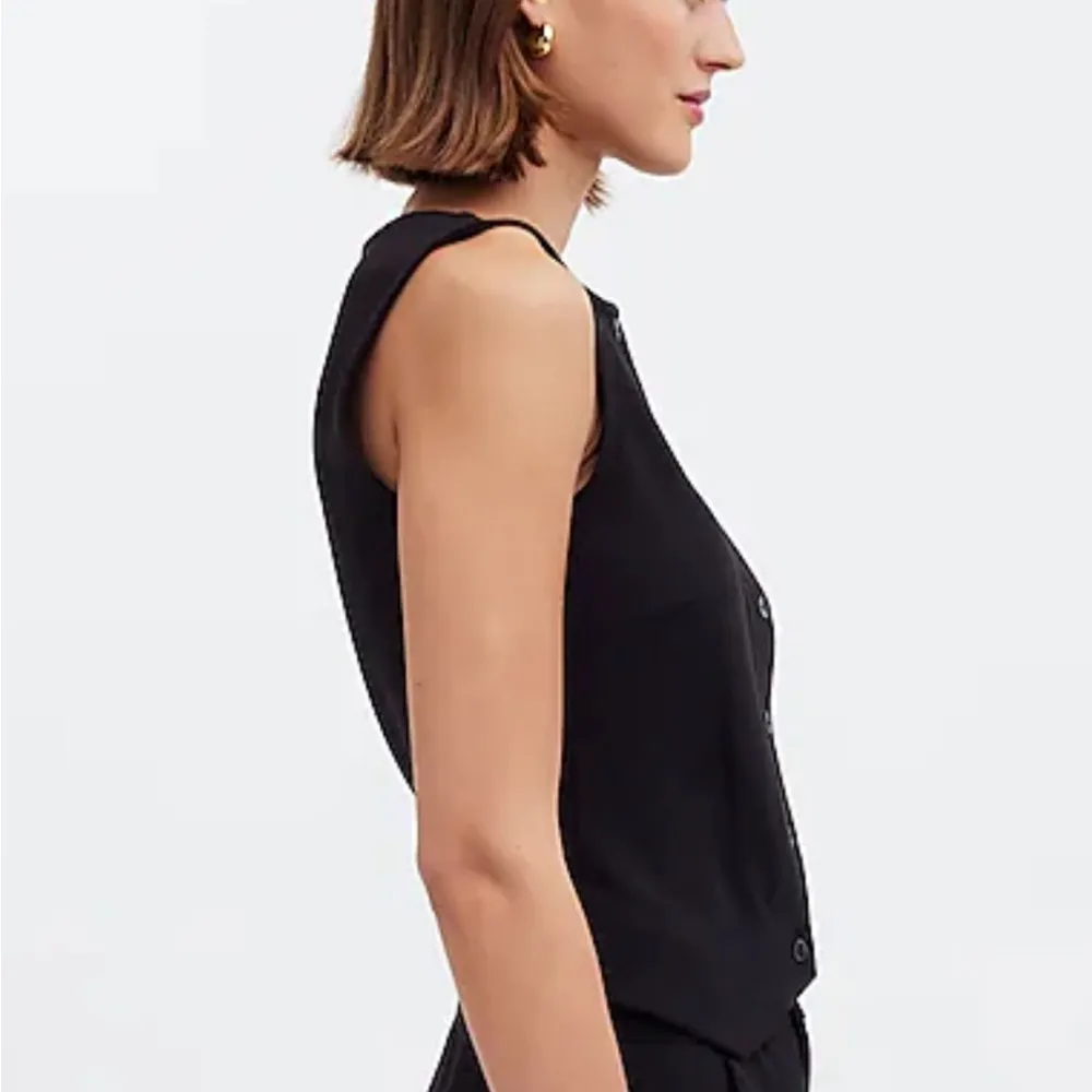 Madewell Black Cutaway Button-Front Vest Top in Ponte Size Medium - Image 3