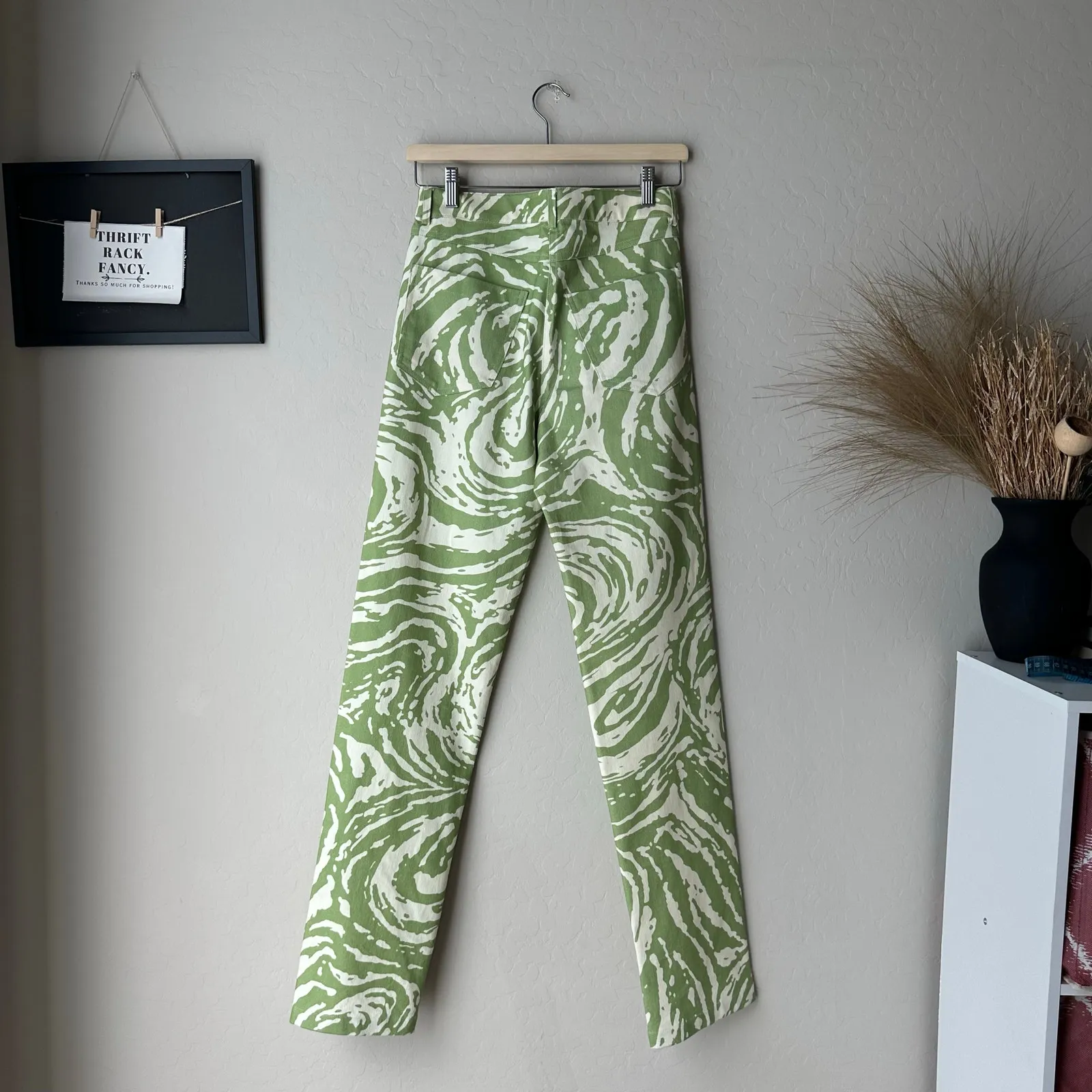 Vatka Vatka Pants Lokum Green & Cream Swirl Printed Straight Leg Trousers Size 4 - Image 6