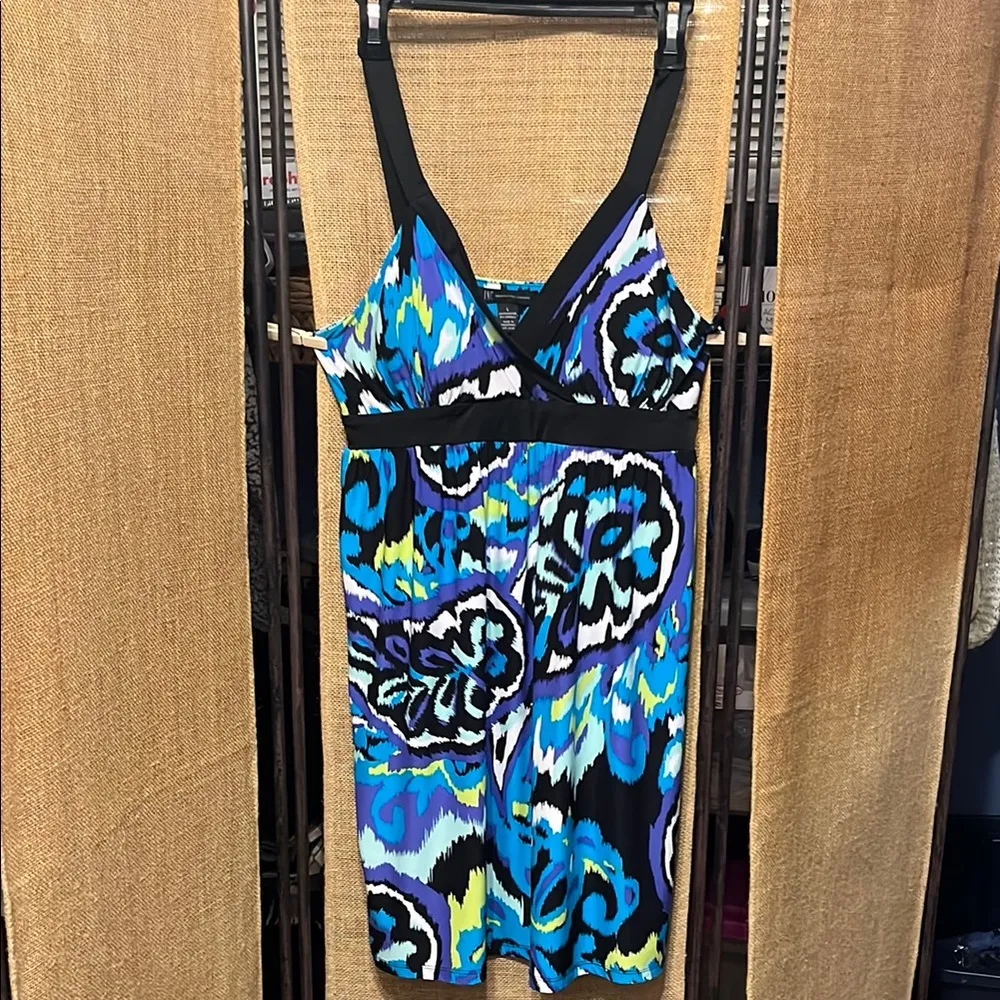 INC Blue and Black Patterned Dress Size L - Image 6