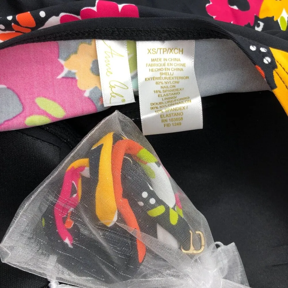 Anne Cole Floral Print Removable Strap Tankini Swim Top Black Multicolor XS - Image 4