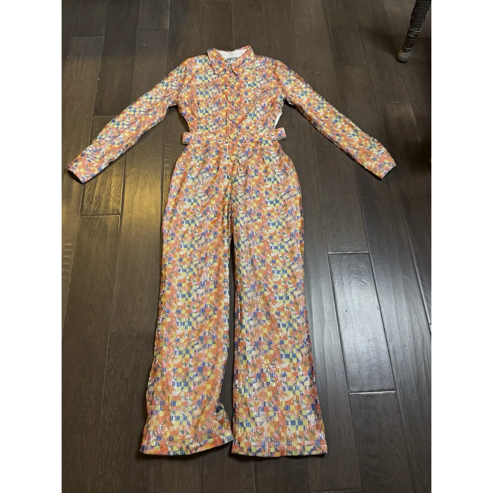 Amylynn POPPY JUMPSUIT All Over Sequins Cut Out Party Club Retro Size Small - Image 4