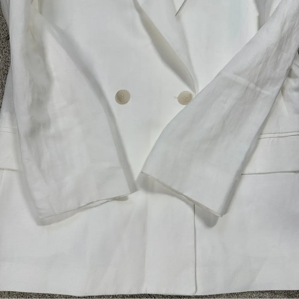 H&M Women’s Linen Blend Blazer Double Breasted Loose-Fit Minimalist in White S - Image 6