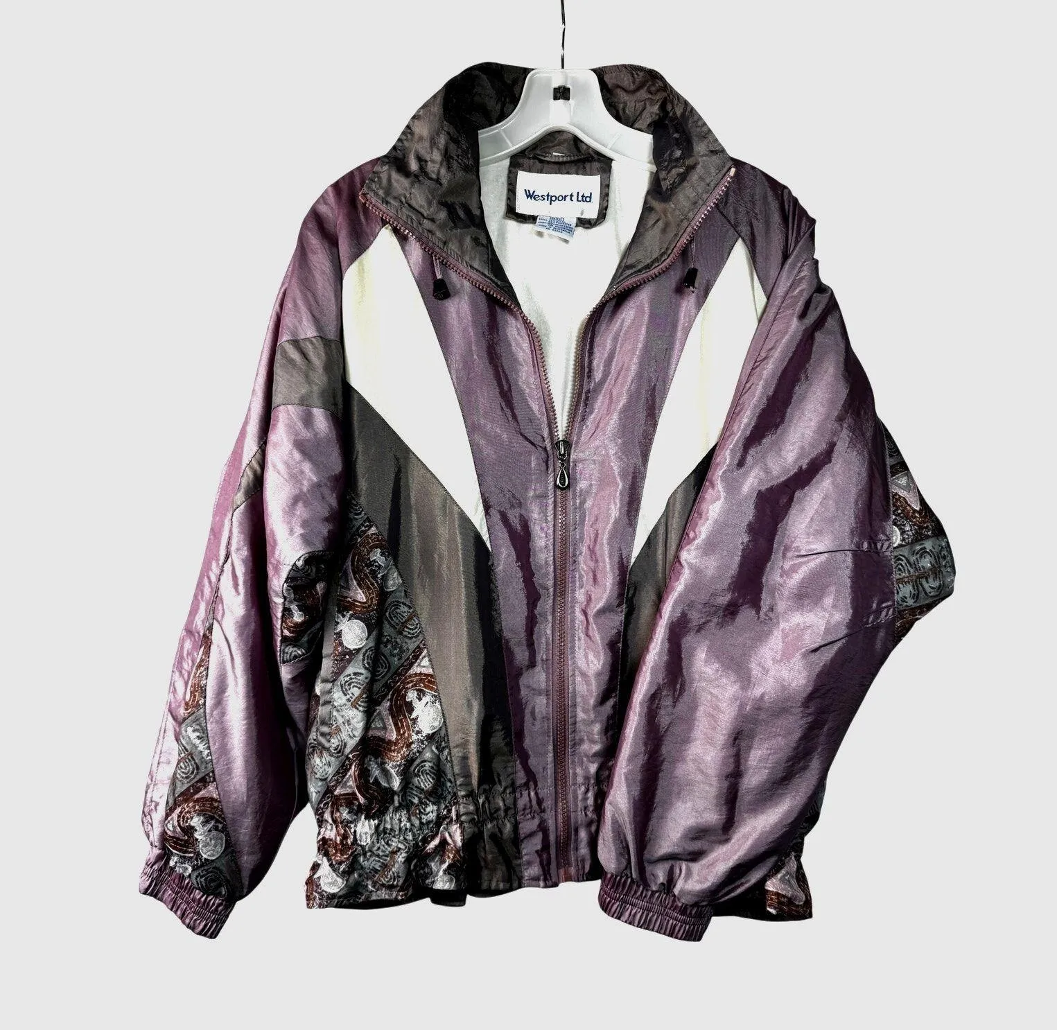 Vintage 80s 90s Streetwear Westport Purple Gray Cream Colorblock Windbreaker M - Image 2